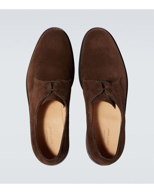 John Lobb Brown Haldon Derby Suede Shoes for men