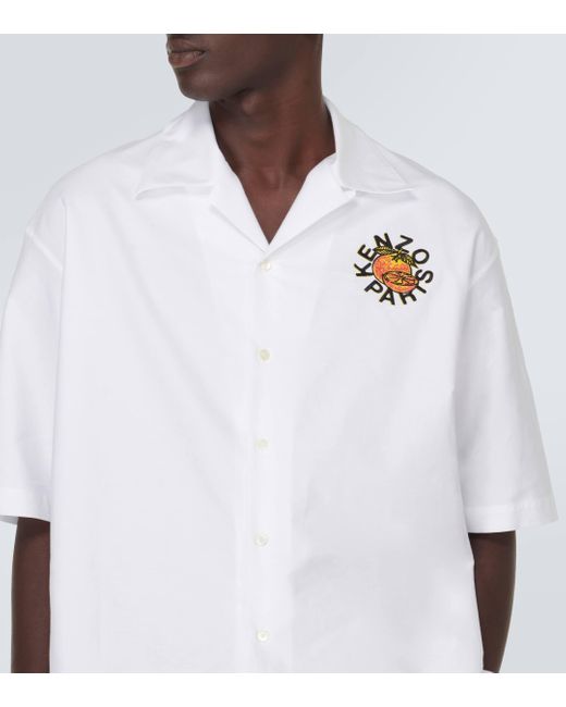 KENZO White Cotton Poplin Bowling Shirt for men