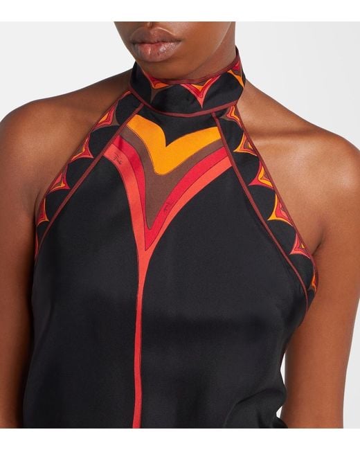 Emilio Pucci Red Printed Halterneck Silk-Twill Midi Dress
