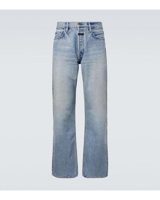 Fear Of God Blue Faded Mid-Rise Straight Jeans for men
