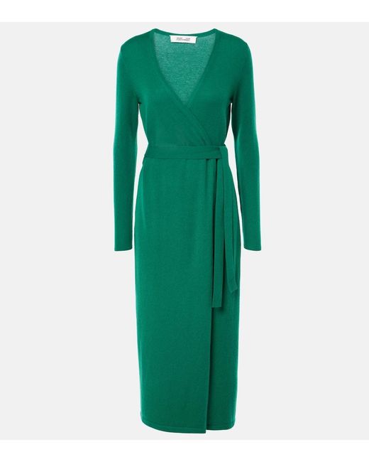 Diane von Furstenberg Green Astrid Wool And Cashmere Wrap Dress