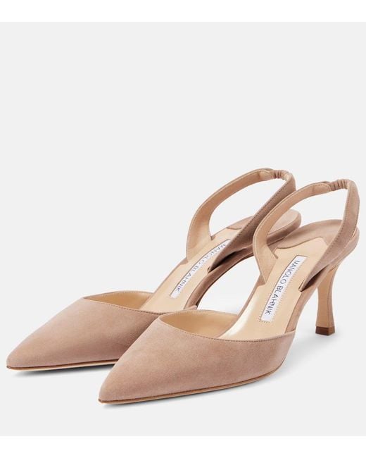 Manolo Blahnik Natural Carolyne 70 Suede Slingback Pumps