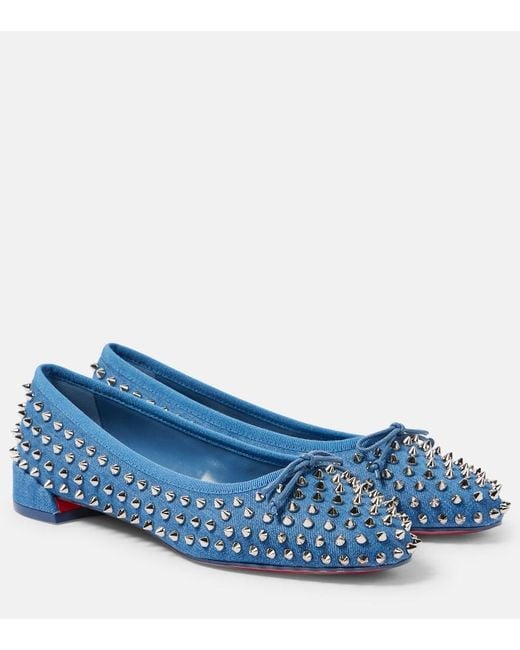 Christian Louboutin Blue Sweetie Jane Spikes Denim Flat