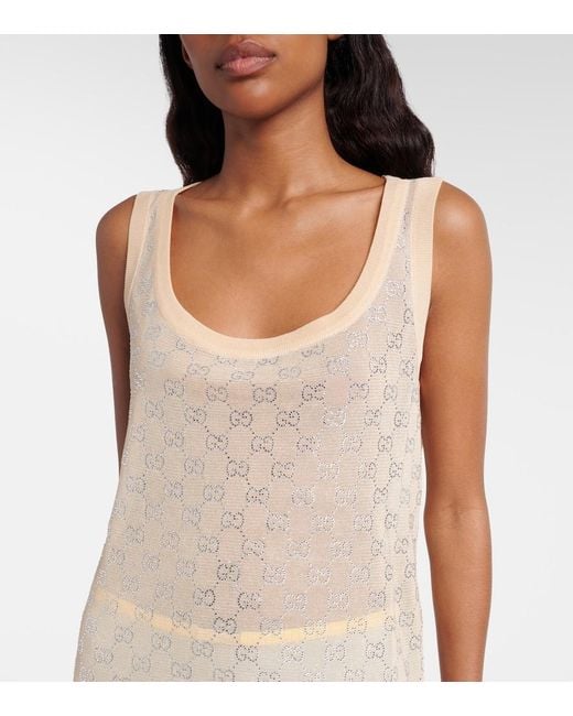 Gucci Natural Gg Crystal Silk Tank Top
