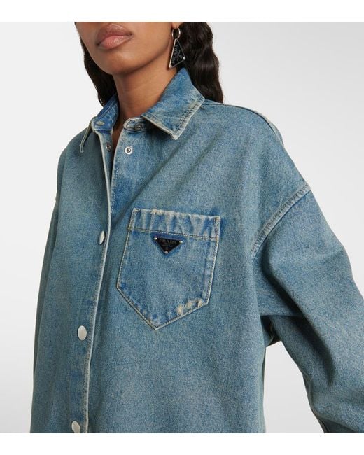 Prada Blue Oversize-Hemdblusenkleid Aus Denim