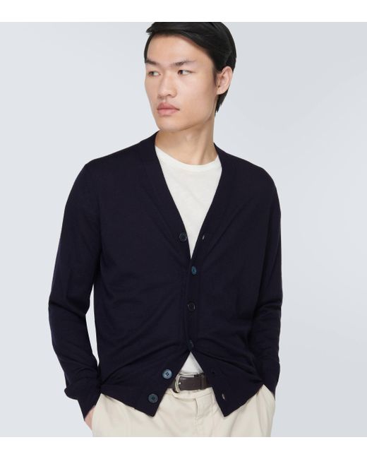 Brunello Cucinelli Blue Wool And Cashmere Cardigan for men