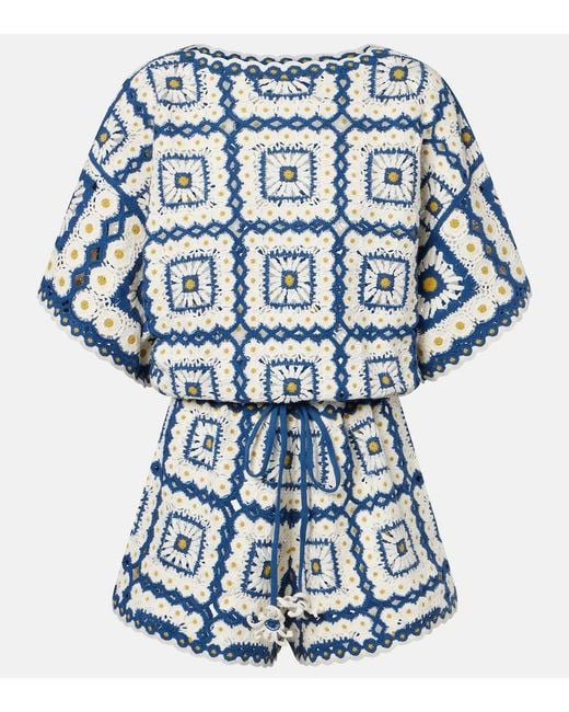 ALÉMAIS Blue Dolly Crochet Cotton Romper