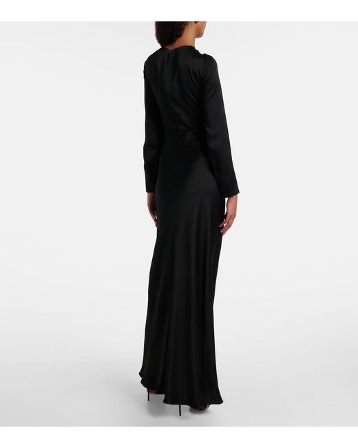 Max Mara Black Bird Satin Maxi Dress