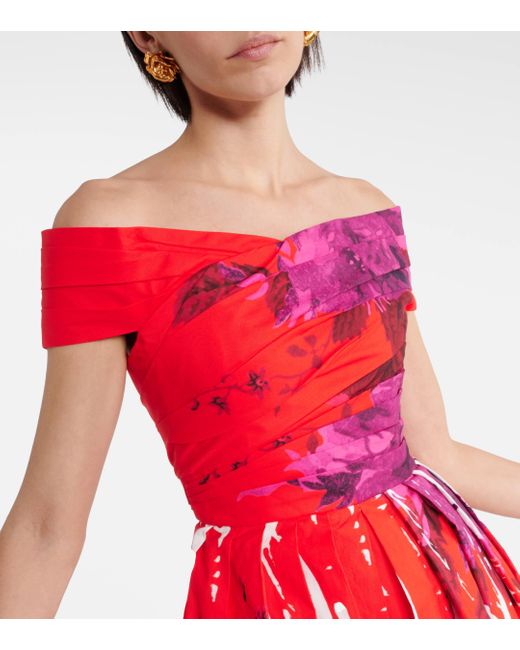 Erdem Red Off-shoulder Cotton Faille Midi Dress
