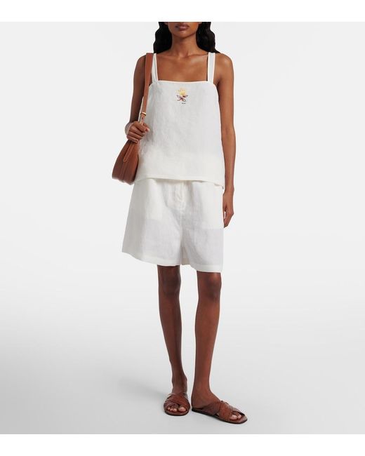 Prada White Embroidered Linen Shorts