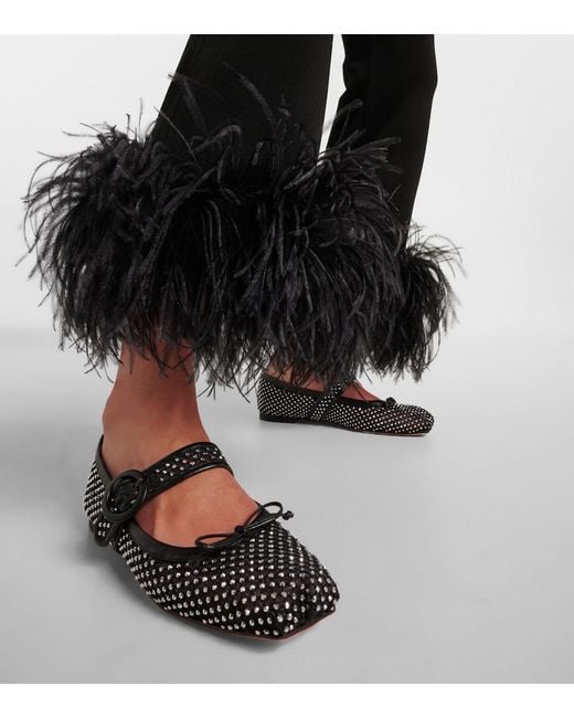 Christian Louboutin Black Mamastrapitina Crystal-Embellished Mesh And Leather Ballet Flats