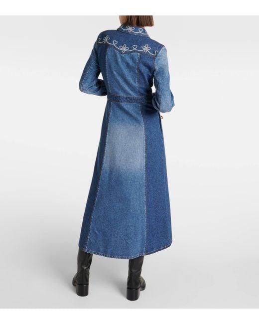 Chloé Blue Embroidered Denim Shirt Dress