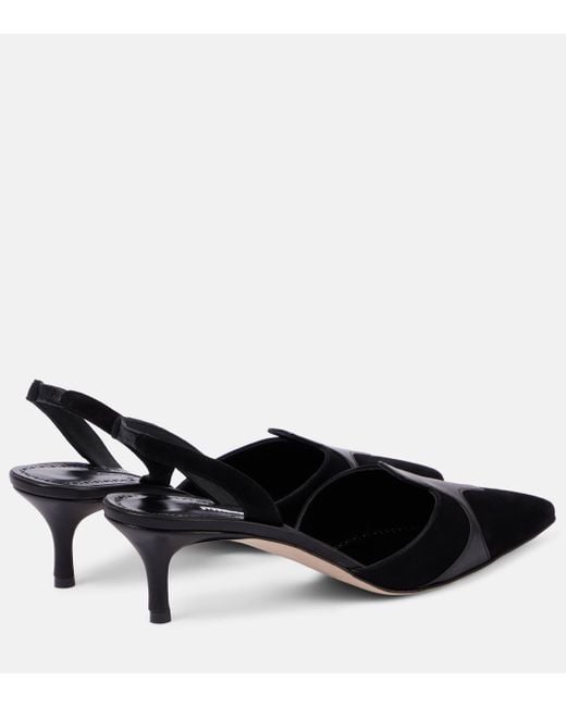 Manolo Blahnik Black Poligleto 50 Suede Slingback Pumps