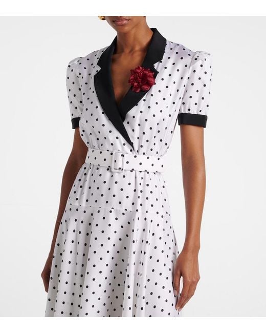 Rodarte White Polka Dot Silk Twill Midi Dress