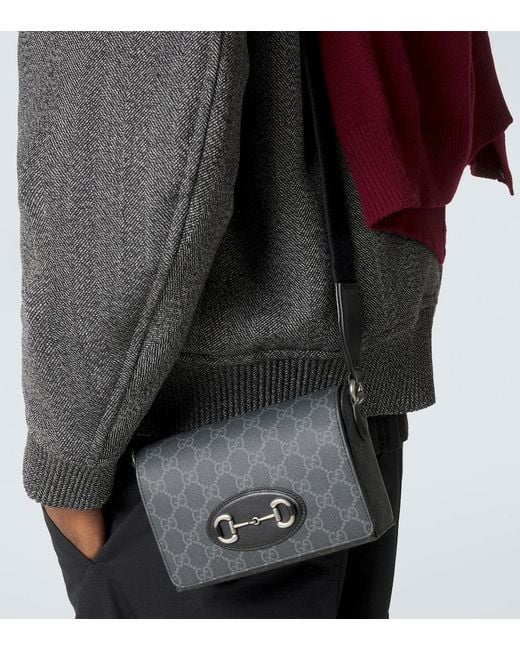 Gucci Black Gg Supreme Leather-Trimmed Canvas Crossbody Bag for men