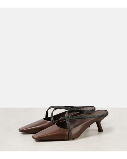 Brunello Cucinelli Brown Monili Leather Mules