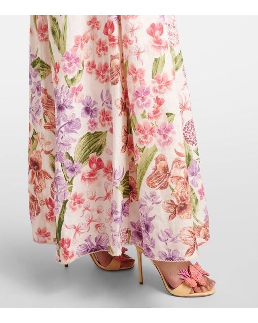 Agua Bendita Red Espliego Floral Linen Maxi Dress