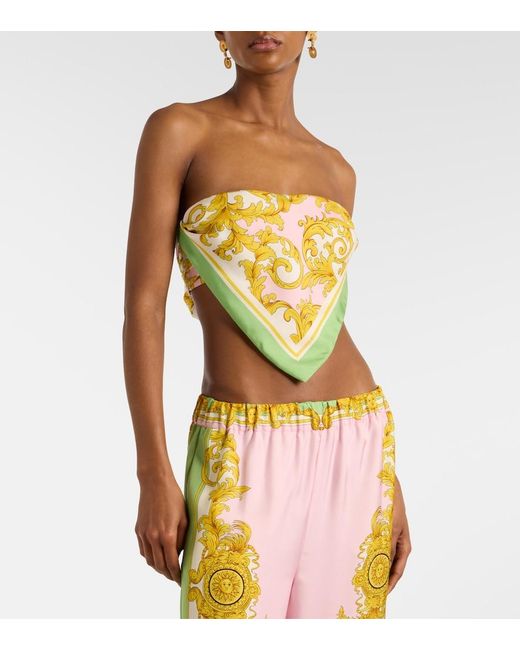 Versace Metallic Printed Silk Twill Bandeau Top