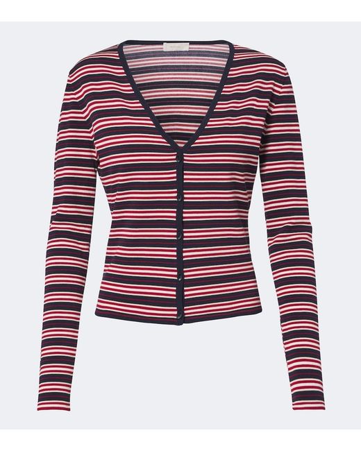 Faithfull The Brand Red Doris Striped Cotton-Blend Cardigan