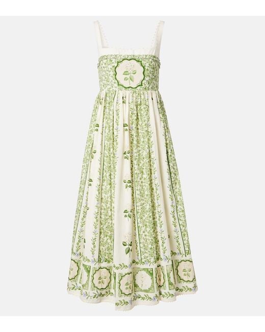Robe Midi Barbara En Coton A Fleurs Agua Bendita en coloris Green