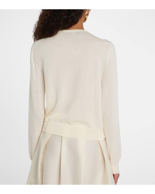 Oscar de la Renta Natural Foxgloves Embroidered Virgin Wool Cardigan