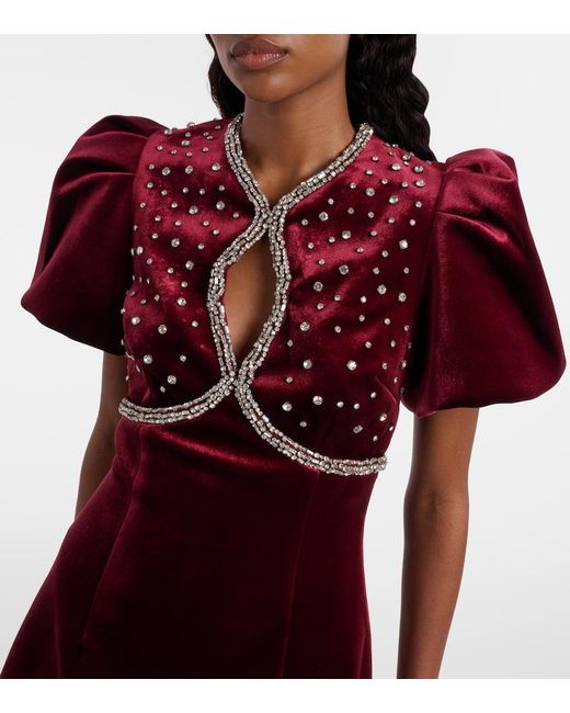 Rebecca Vallance Red Edwiena Embellished Velvet Minidress