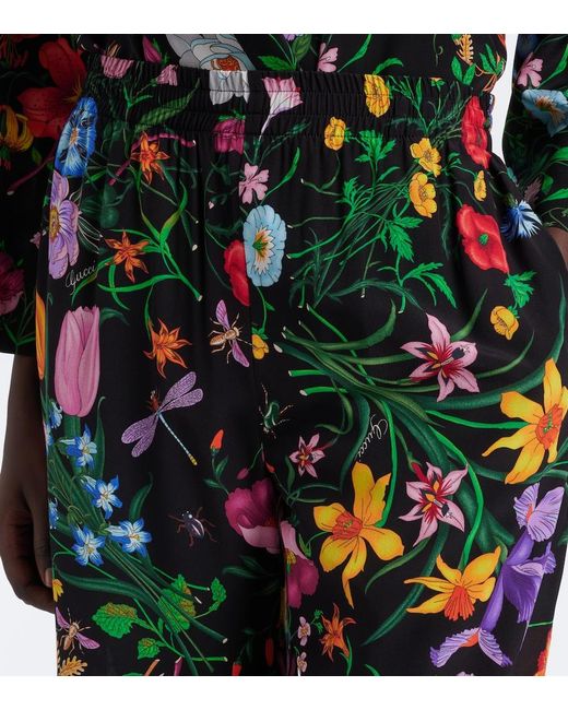 Gucci Multicolor Flora Silk Twill Palazzo Pants