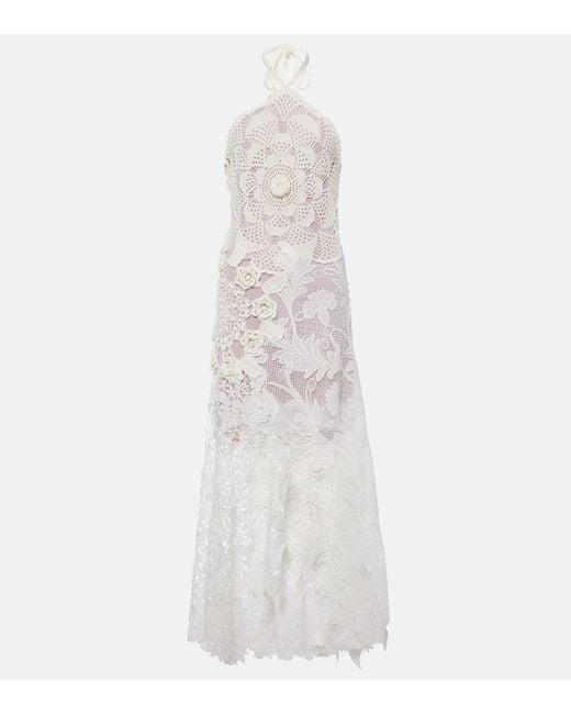 Robe Longue En Guipure Et Crochet Oscar de la Renta en coloris White