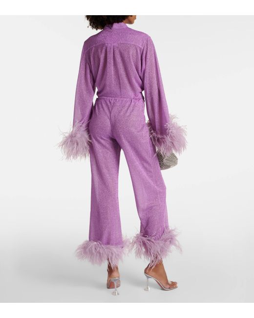 Oseree Pink Lumiere Plumage Feather-trimmed Pants
