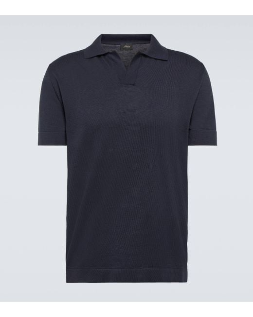 Brioni Blue Cotton And Silk Polo Shirt for men
