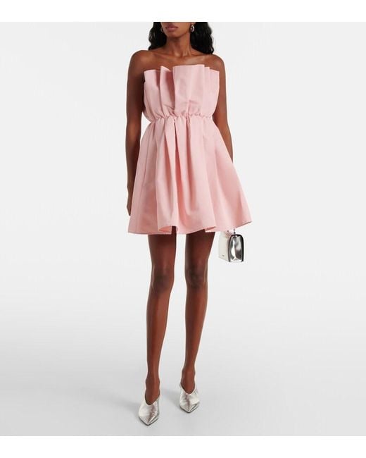 Staud Pink Cordelia Pleated Cotton-Blend Minidress