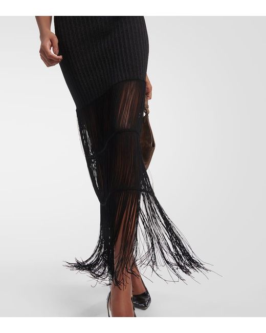 Khaite Black Zare Fringed Ribbed-knit Maxi Dress
