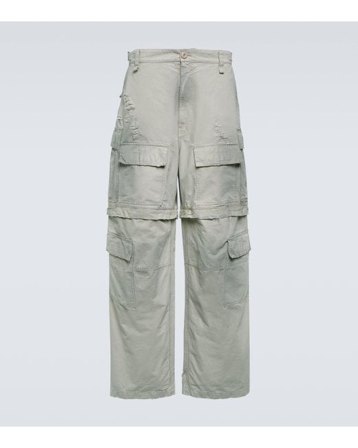 Balenciaga Natural Convertible Distressed Cotton Cargo Pants for men