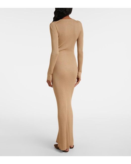 Nili Lotan Natural Ribbed-Knit Silk Maxi Dress