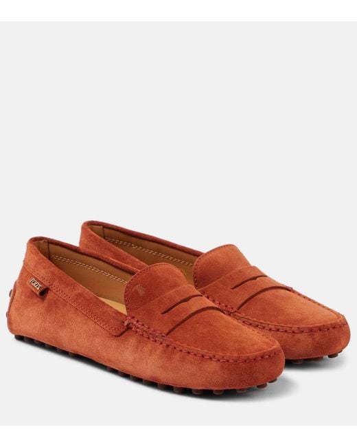 Tod's Red Mokassins Gommino Aus Veloursleder