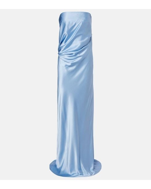 The Sei Blue Draped Silk Charmeuse Bustier Gown