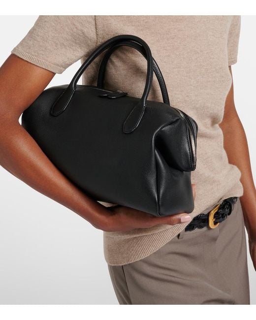 The Row Black Faye Leather Top-Handle Bag