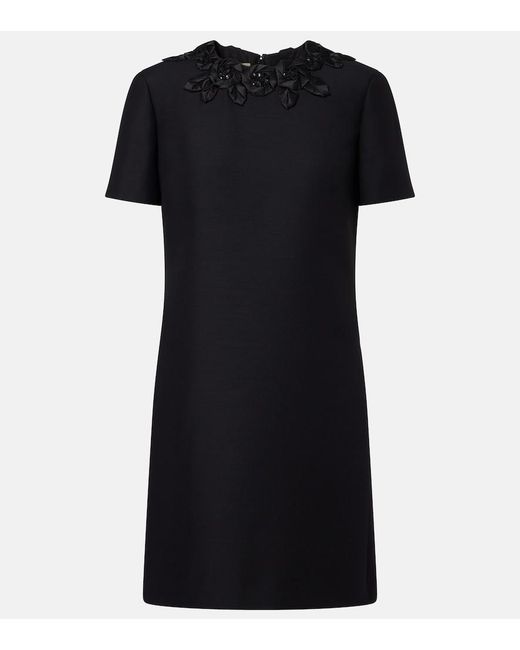 Valentino Black Embellished Wool And Silk Minidress
