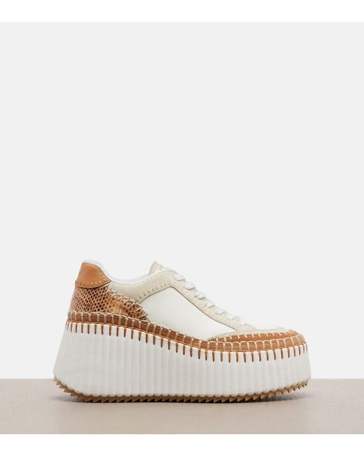 Chloé White Nama Leather-Trimmed Platform Sneakers