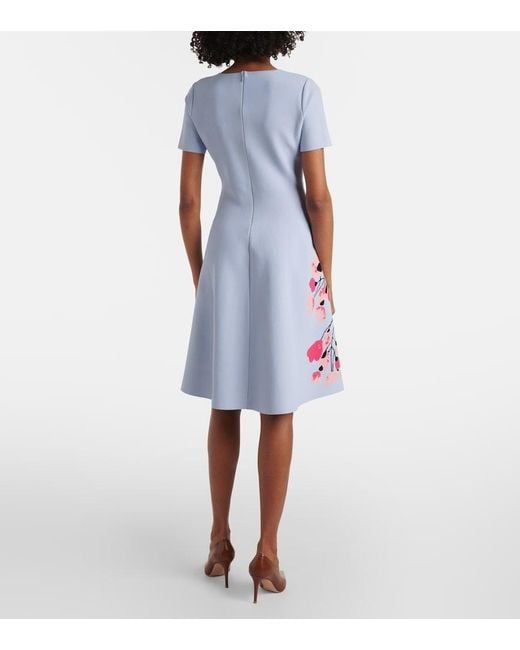Carolina Herrera Blue Floral Jacquard Midi Dress