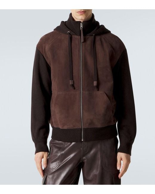 Loewe Brown Paneled Suede Zip-Up Hoodie for men