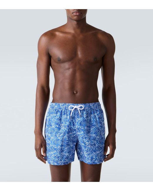 Fedeli Blue Madeira Printed Swim Trunks for men