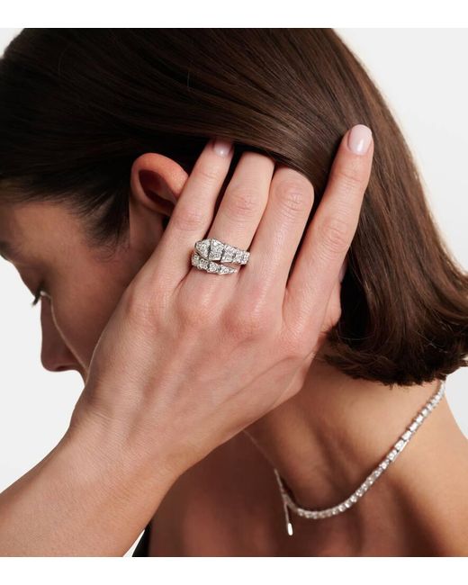Anillo Serpenti Viper De Oro Blanco De 18 Ct Con Diamantes BVLGARI de color White