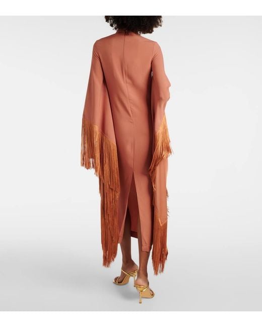 ‎Taller Marmo Orange Del Mar Fringed Crepe Midi Dress