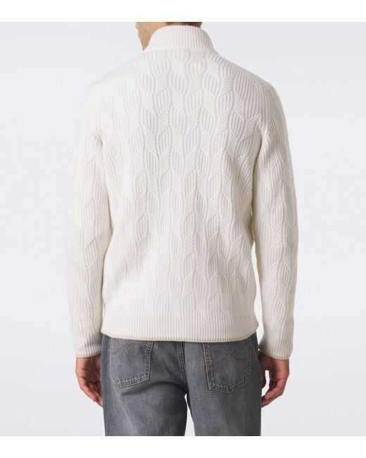 Fedeli White Cable-Knit Cashmere Cardigan for men