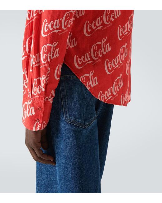 ERL X Coca-Cola® Bedrucktes Hemd aus Baumwolle und Leinen in Red für Herren