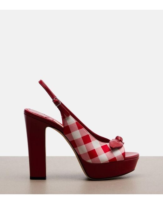 Jimmy Choo Red Ziva Checked Peep-Toe Pumps