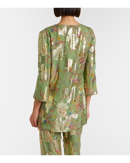 Valentino Green Draped Fil Coupe Silk-Blend Lame Blouse