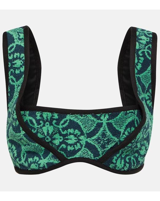 MARINE SERRE Green Printed Terry Bralette
