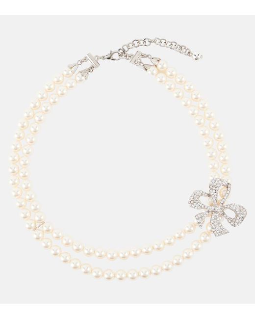 Alessandra Rich White Halskette aus Zierperlen mit Kristallen